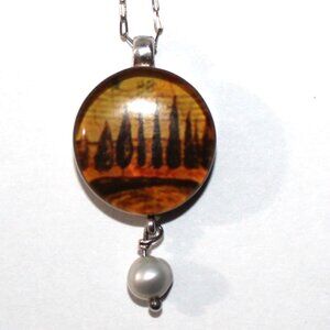 Sterling Silver Cultured Pearl Resin Pine Tree Necklace